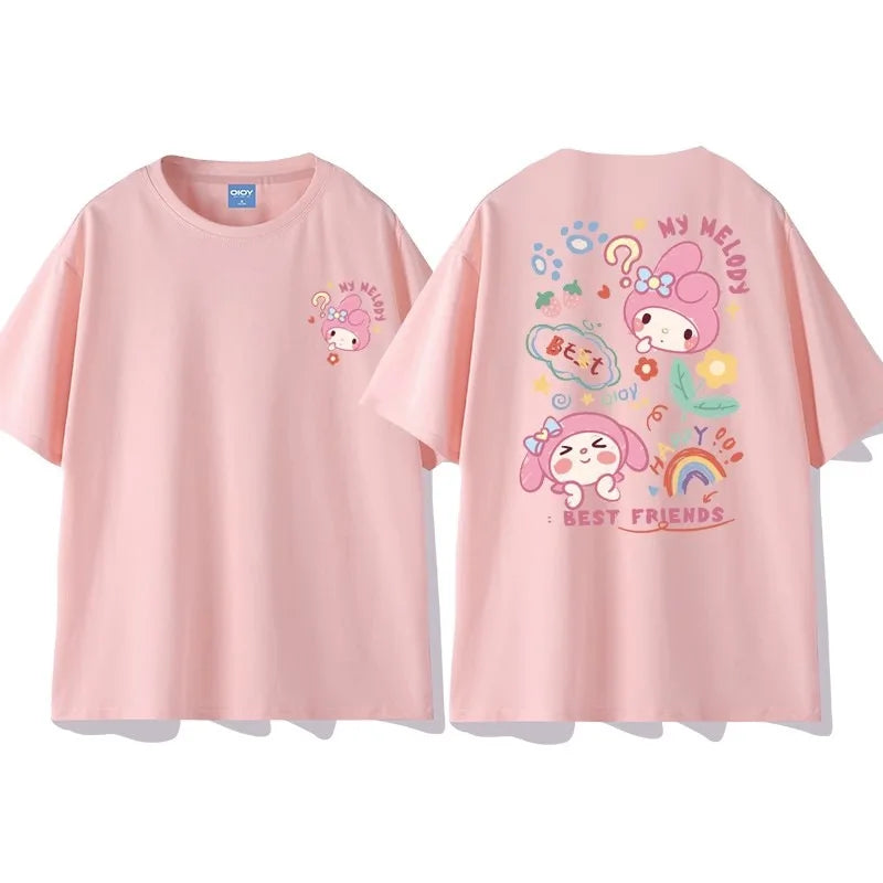 LVSANW Sanrio Kuromi Cinnamoroll Cotton Round Neck T-shirt Cartoon my melody Pochacco printing Summer New Short Sleeved For Women