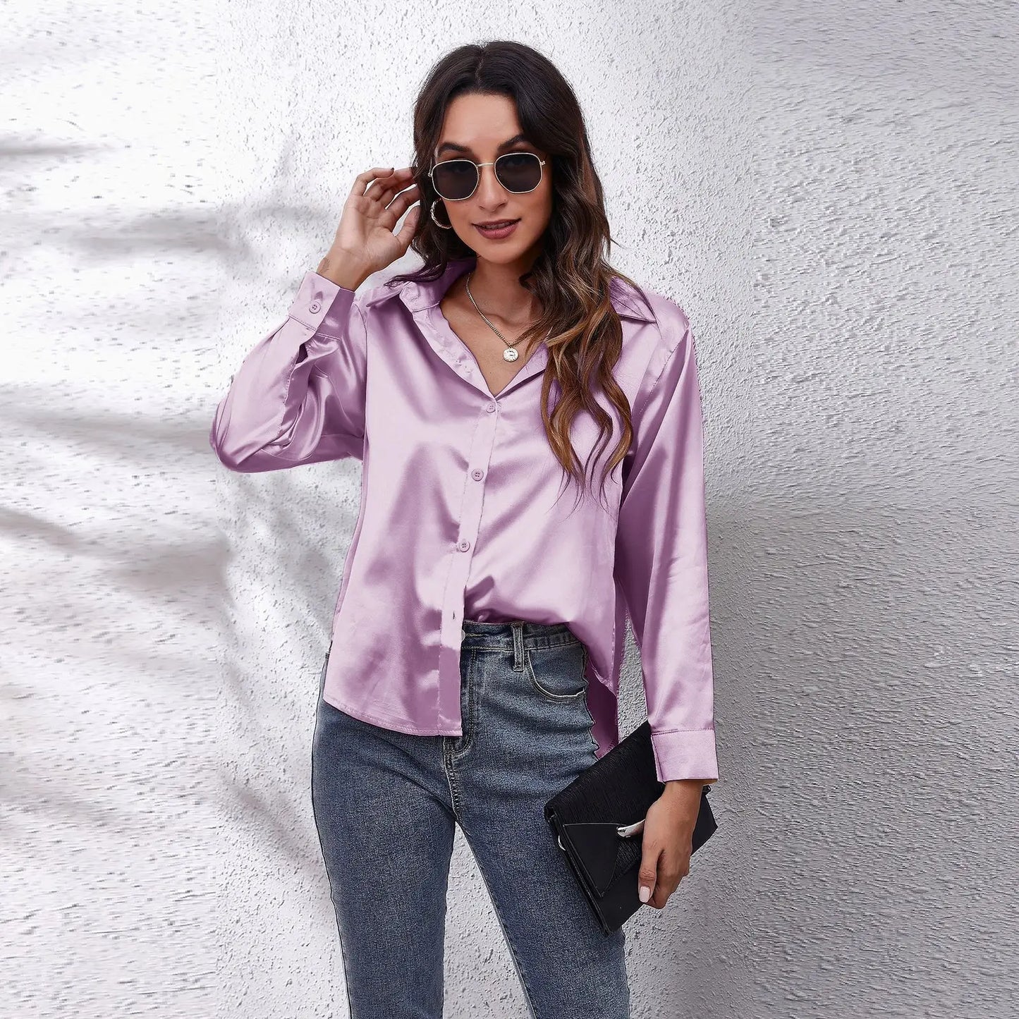 LVSANW Satin Shirt Silk Top Elegant and Comfortable Long Sleeve Loose Fit Women's Spring New Fashion Casual Street Button Shirt