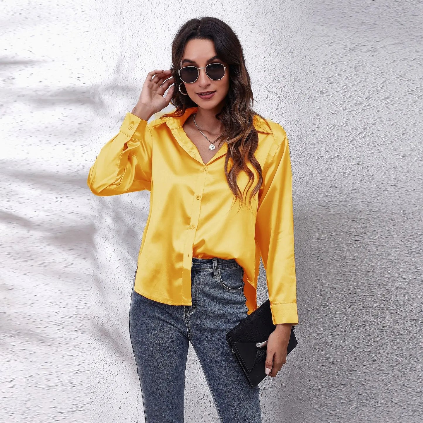 LVSANW Satin Shirt Silk Top Elegant and Comfortable Long Sleeve Loose Fit Women's Spring New Fashion Casual Street Button Shirt