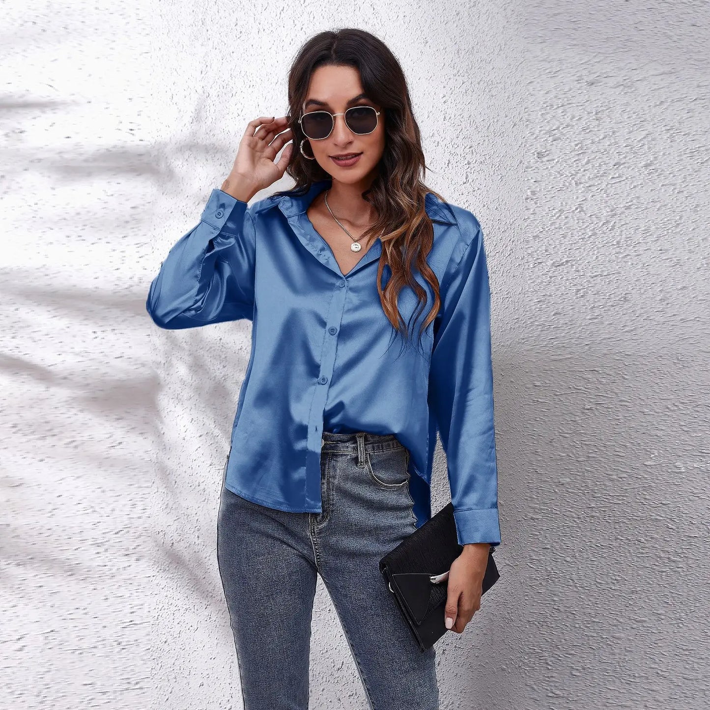 LVSANW Satin Shirt Silk Top Elegant and Comfortable Long Sleeve Loose Fit Women's Spring New Fashion Casual Street Button Shirt