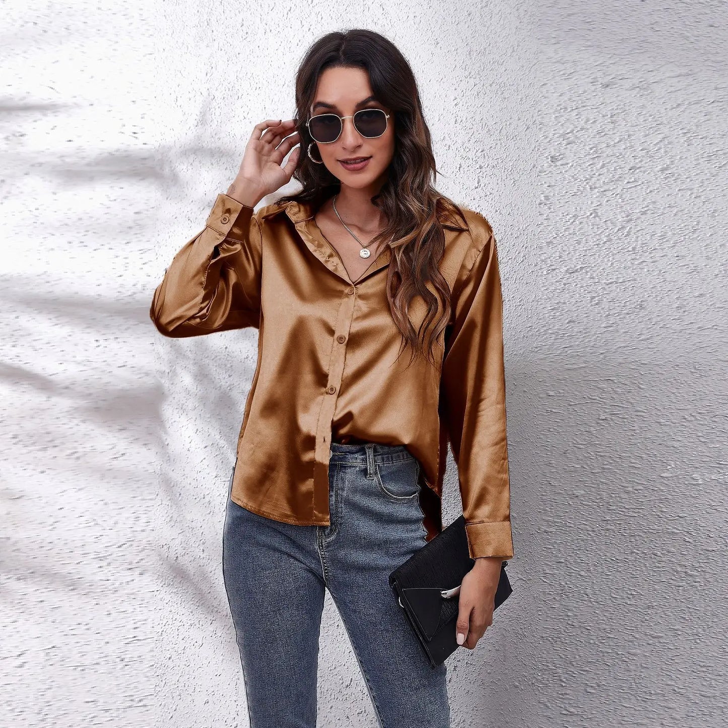 LVSANW Satin Shirt Silk Top Elegant and Comfortable Long Sleeve Loose Fit Women's Spring New Fashion Casual Street Button Shirt