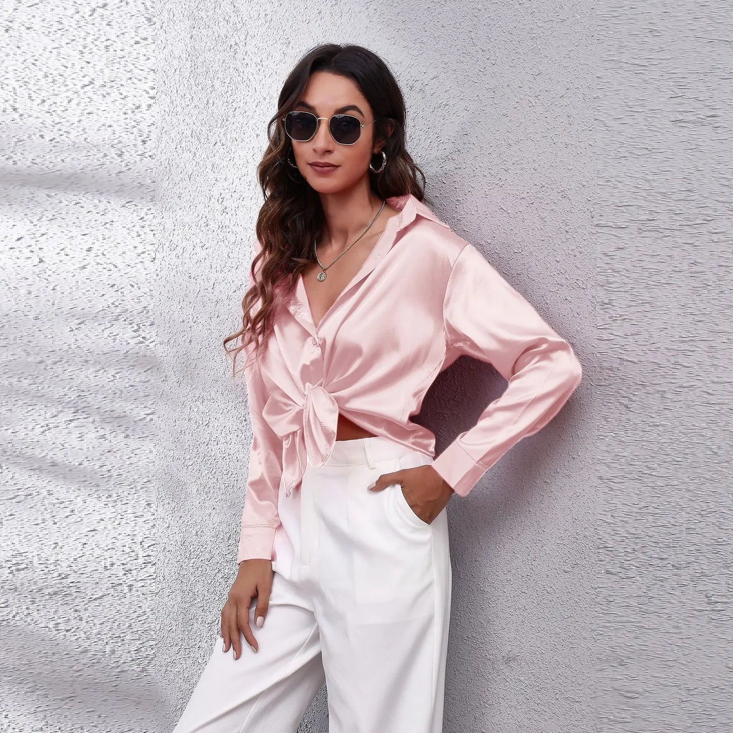 LVSANW Satin Shirt Silk Top Elegant and Comfortable Long Sleeve Loose Fit Women's Spring New Fashion Casual Street Button Shirt