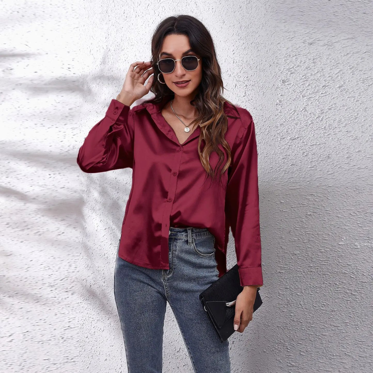 LVSANW Satin Shirt Silk Top Elegant and Comfortable Long Sleeve Loose Fit Women's Spring New Fashion Casual Street Button Shirt