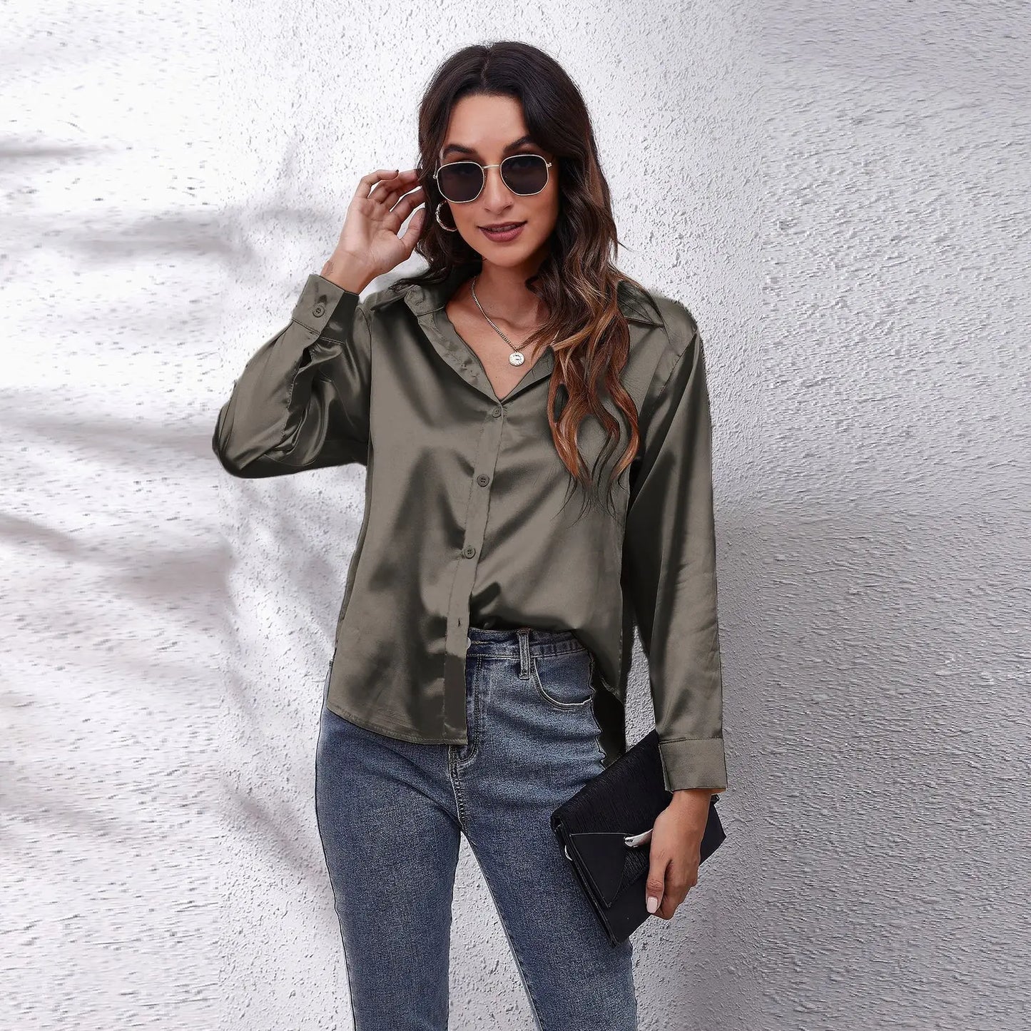 LVSANW Satin Shirt Silk Top Elegant and Comfortable Long Sleeve Loose Fit Women's Spring New Fashion Casual Street Button Shirt