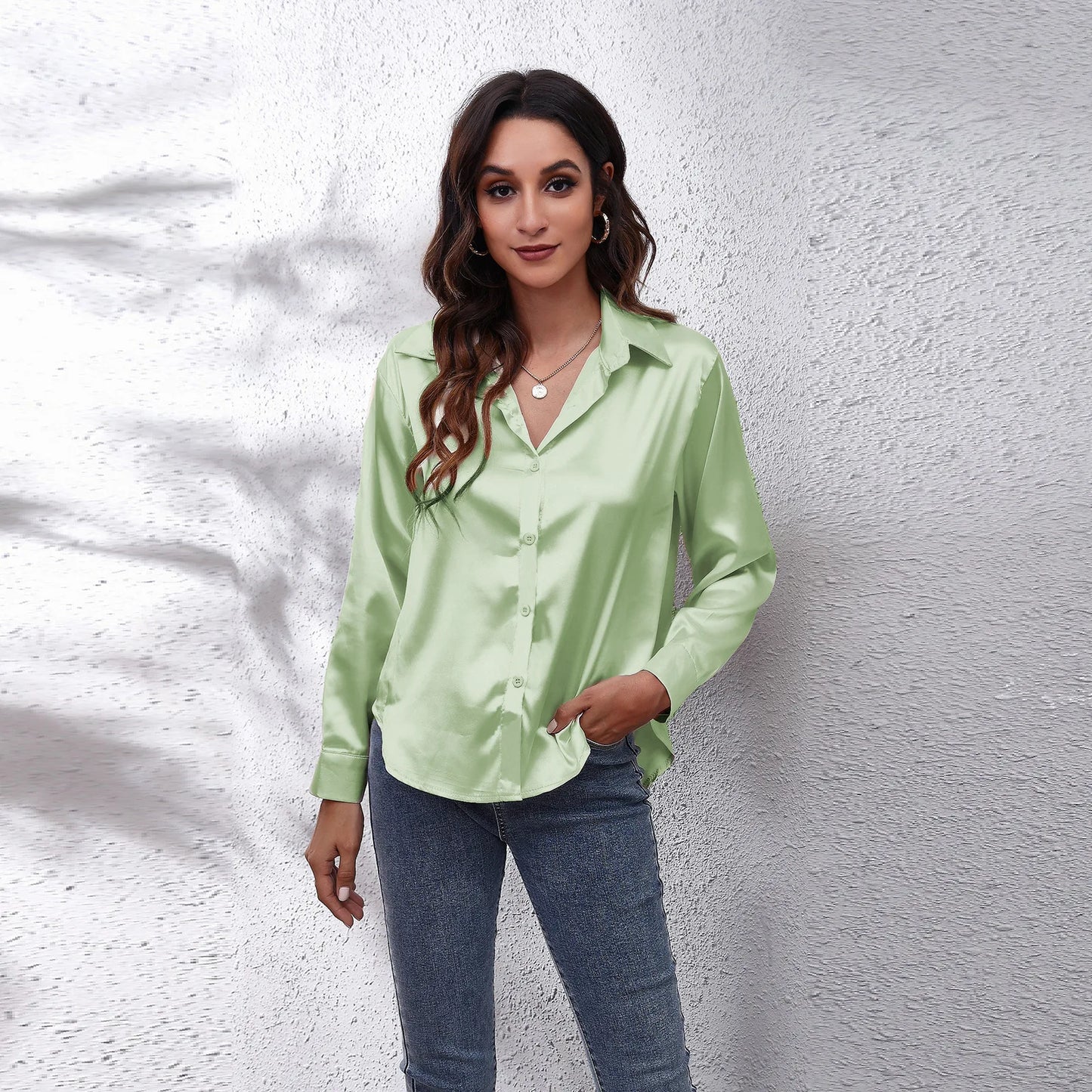 LVSANW Satin Shirt Silk Top Elegant and Comfortable Long Sleeve Loose Fit Women's Spring New Fashion Casual Street Button Shirt