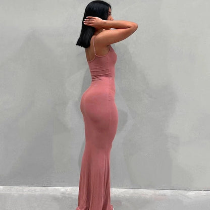 LVSANW Satin Slip Sleeveless Backless Maxi Dress Women 2024 Y2K Summer Bodycon Elegant Sexy Outfits Ladies Birthday Party Club Sundress