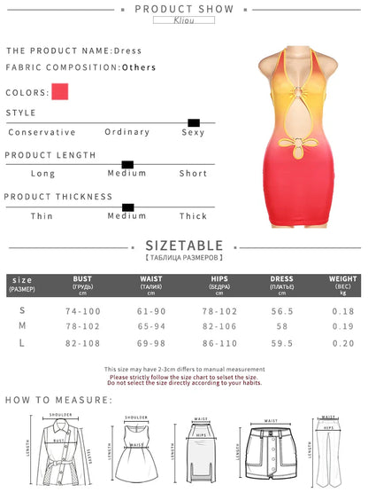 LVSANW Kliou Halter Gradient Hollow Out Mini Dress Women Sexy Fashion V-neck Sleeveless Tie Dye Body-Shaping Hip Skirt Lady Attirewear