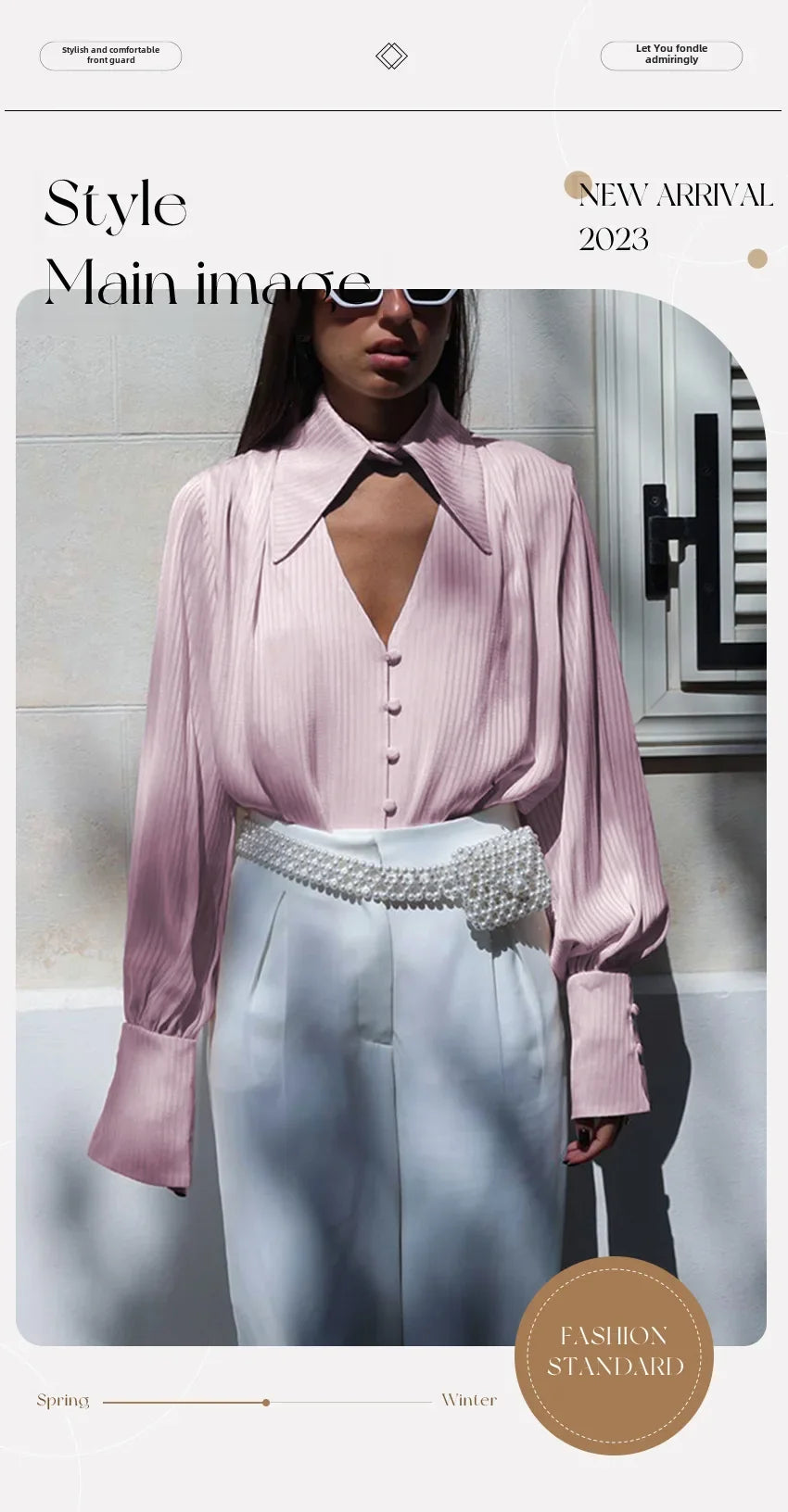 LVSANW Elegant Hollow Lapel French Style Shirt For Women Summer Cross-border Amazon Long Sleeve Top Pink Inner Color Women's Clothing