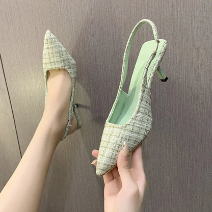 LVSANW Sea Salt Blue Pointed High Heel Sandals for Women Back Hollow Half Headed Single Shoes Fashion Versatile Casual Shoes