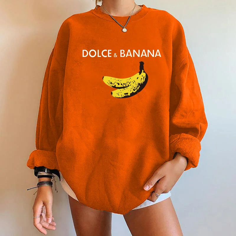 LVSANW Seeyoushy Banana Print Women Sweatshirts Streetwear Round Neck Long Sleeve Drop Shoulder Loose Winter Woman Sweatshirts Moletom