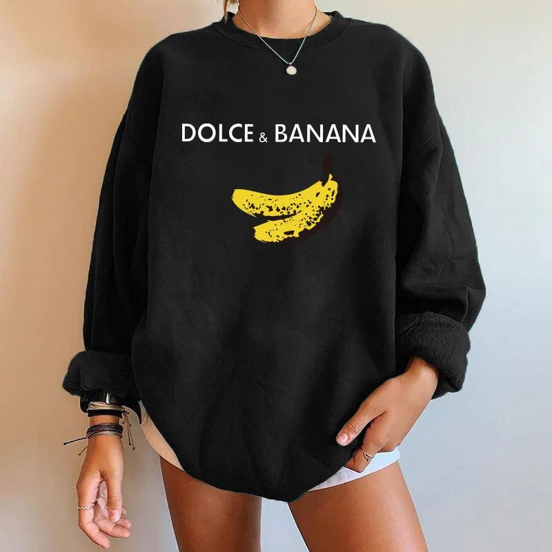 LVSANW Seeyoushy Banana Print Women Sweatshirts Streetwear Round Neck Long Sleeve Drop Shoulder Loose Winter Woman Sweatshirts Moletom