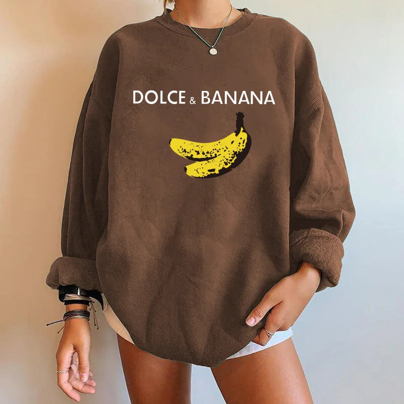 LVSANW Seeyoushy Banana Print Women Sweatshirts Streetwear Round Neck Long Sleeve Drop Shoulder Loose Winter Woman Sweatshirts Moletom