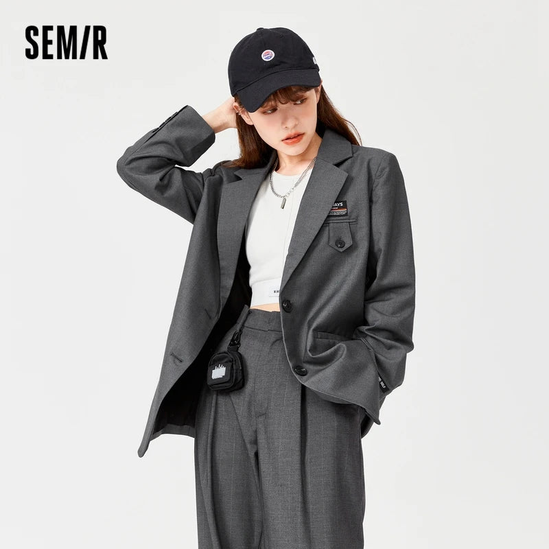 LVSANW Semir Coat Women Medium And Long Style Loose Personality 2024 Autumn And Winter New Letters Casual Suit Girls Commuting Fashion