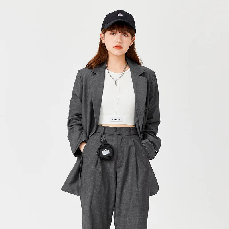 LVSANW Semir Coat Women Medium And Long Style Loose Personality 2024 Autumn And Winter New Letters Casual Suit Girls Commuting Fashion