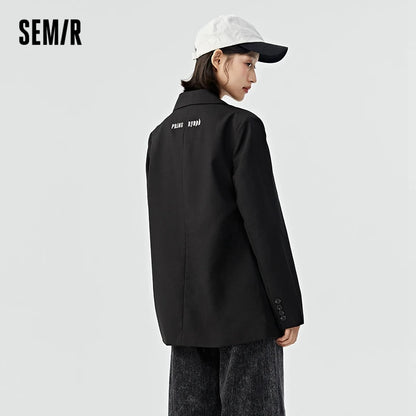 LVSANW Semir Coat Women Medium And Long Style Loose Personality 2024 Autumn And Winter New Letters Casual Suit Girls Commuting Fashion