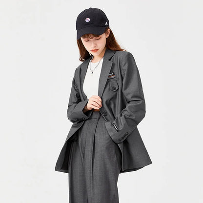 LVSANW Semir Coat Women Medium And Long Style Loose Personality 2024 Autumn And Winter New Letters Casual Suit Girls Commuting Fashion