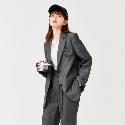 LVSANW Semir Coat Women Medium And Long Style Loose Personality 2024 Autumn And Winter New Letters Casual Suit Girls Commuting Fashion