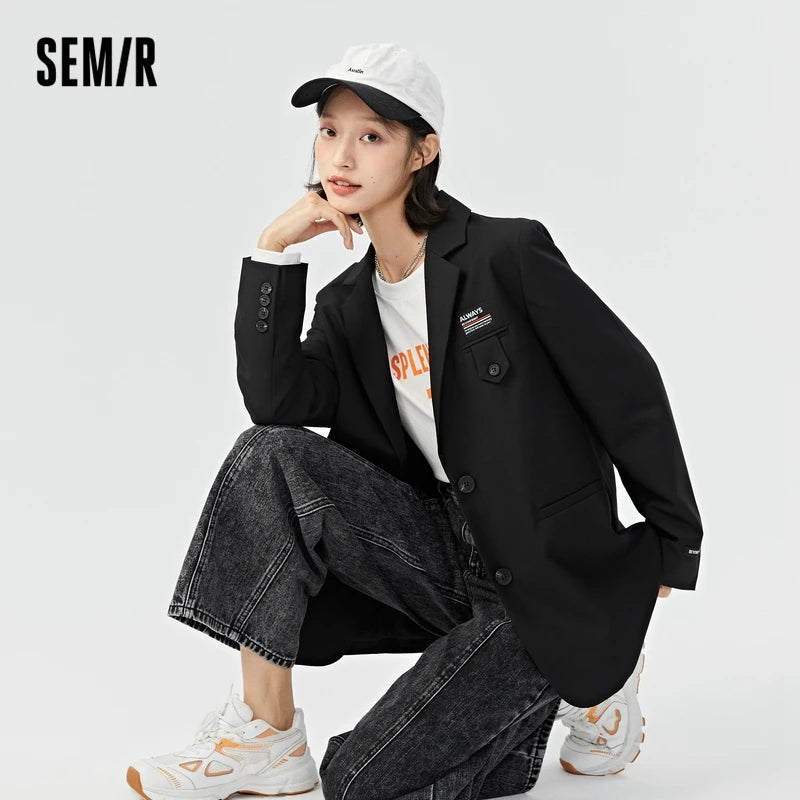 LVSANW Semir Coat Women Medium And Long Style Loose Personality 2024 Autumn And Winter New Letters Casual Suit Girls Commuting Fashion