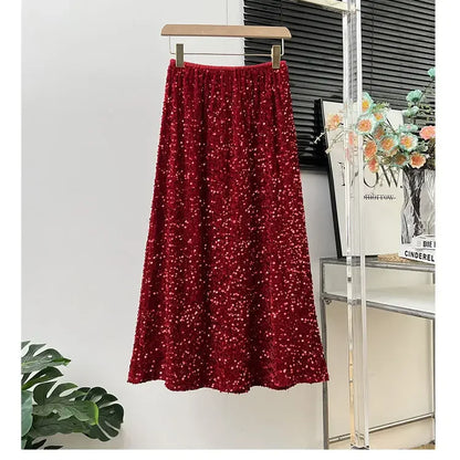 LVSANW Sequin Clothing Harajuku Y2K Fashion Women Black Streetwear Elegant High Waist Korean Casual All Match A Line Fashion Skirts