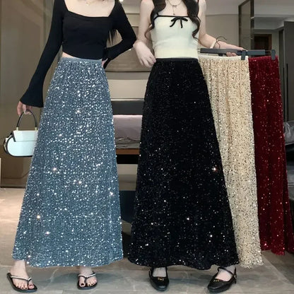 LVSANW Sequin Clothing Harajuku Y2K Fashion Women Black Streetwear Elegant High Waist Korean Casual All Match A Line Fashion Skirts