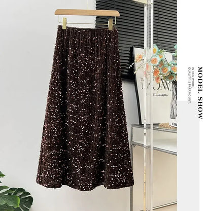 LVSANW Sequin Clothing Harajuku Y2K Fashion Women Black Streetwear Elegant High Waist Korean Casual All Match A Line Fashion Skirts