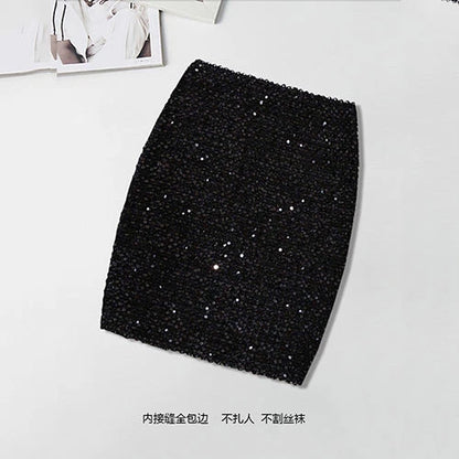 LVSANW Sexy Bag Hip High Waist Bouncing Skirt Women's Sequin Bag Skirt Elastic and Tight Nightclub Dance Show  Girl next Door