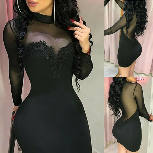 LVSANW Sexy Bandage Autumn Women Bodycon Sheath Dress Sexy Red Knitted Cotton Long Sleeve 2019 Spring Dress Casual Black Party Dresses