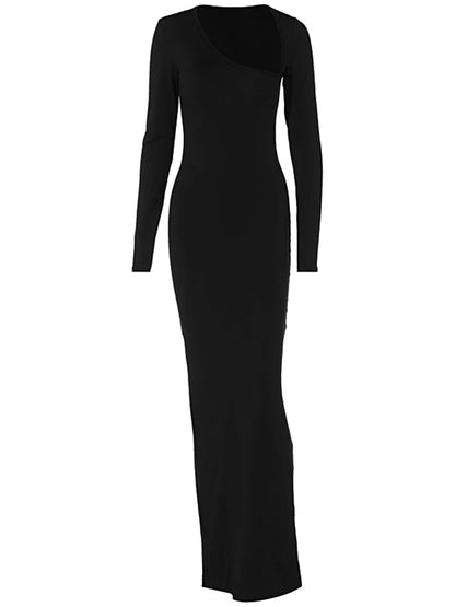 LVSANW Sexy Black Evening Party Dress Women Elegant Fall Winter Outfits Asymmetrical Long Sleeve Night Club Party Split Maxi Dresses