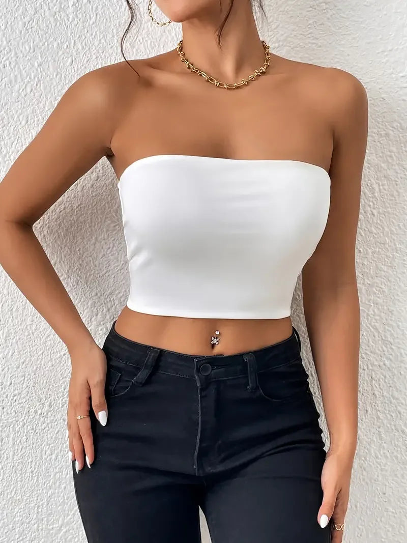 LVSANW Sexy Bodycon Crop Tube Top, Solid Stretchy Tube Top, Casual Every Day Tops, Women's Clothing