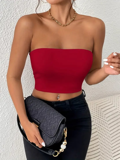 LVSANW Sexy Bodycon Crop Tube Top, Solid Stretchy Tube Top, Casual Every Day Tops, Women's Clothing