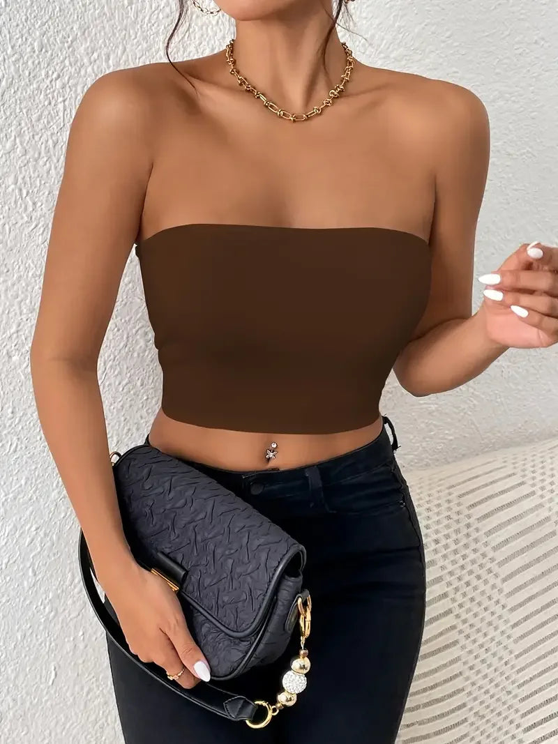 LVSANW Sexy Bodycon Crop Tube Top, Solid Stretchy Tube Top, Casual Every Day Tops, Women's Clothing