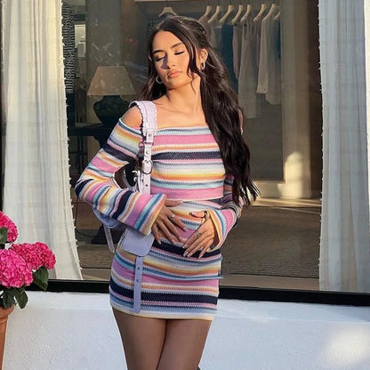 LVSANW Sexy Dress Women Spring New Fashion Off Shoulder Slash Neck Long Sleeves Mini Dress Streetwear Elegant Casual Slim Lady Dresses