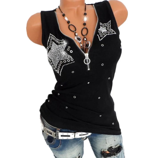 LVSANW Sexy Harajuku Tshirt Blusas T Shirt Women Sleeveless Casual Y2K Top Tee Fashion Black Red Summer T-Shirt Woman Clothes V-Neck