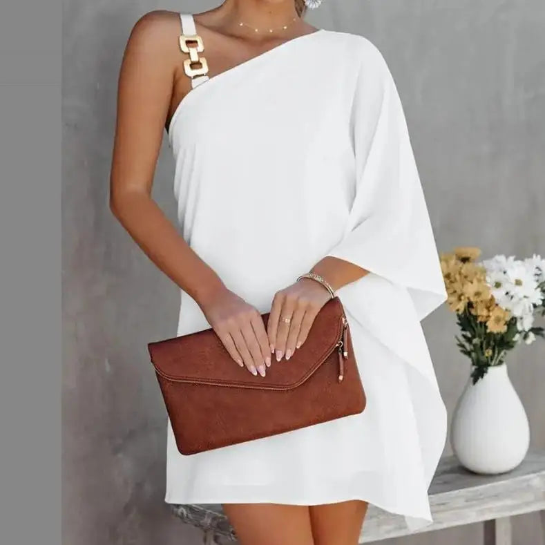 LVSANW Sexy Mini Dresses For Women Summer Fashion Backless One Shoulder Beach Dress Casual Loose White New In Dresses 2024