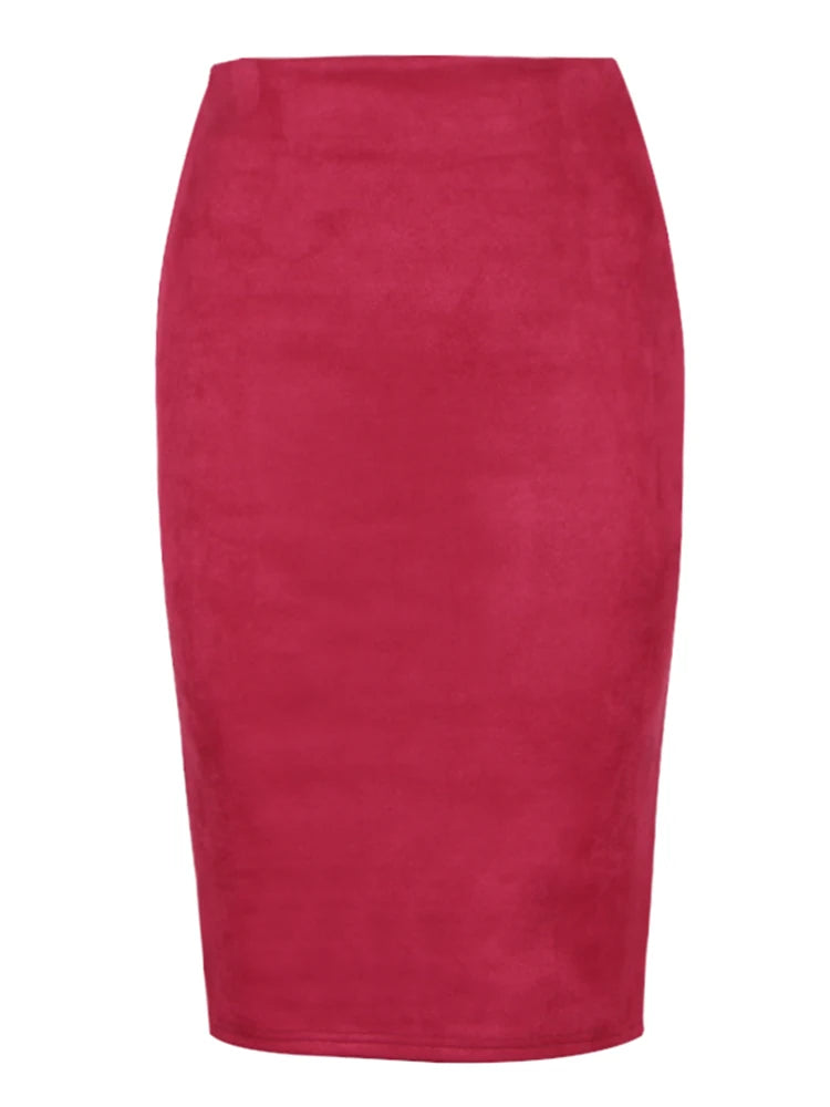 LVSANW Sexy Multi Color Suede Midi Pencil Skirt Women 2024 Fashion Elastic High Waist Office Lady Bodycon Skirts Saias