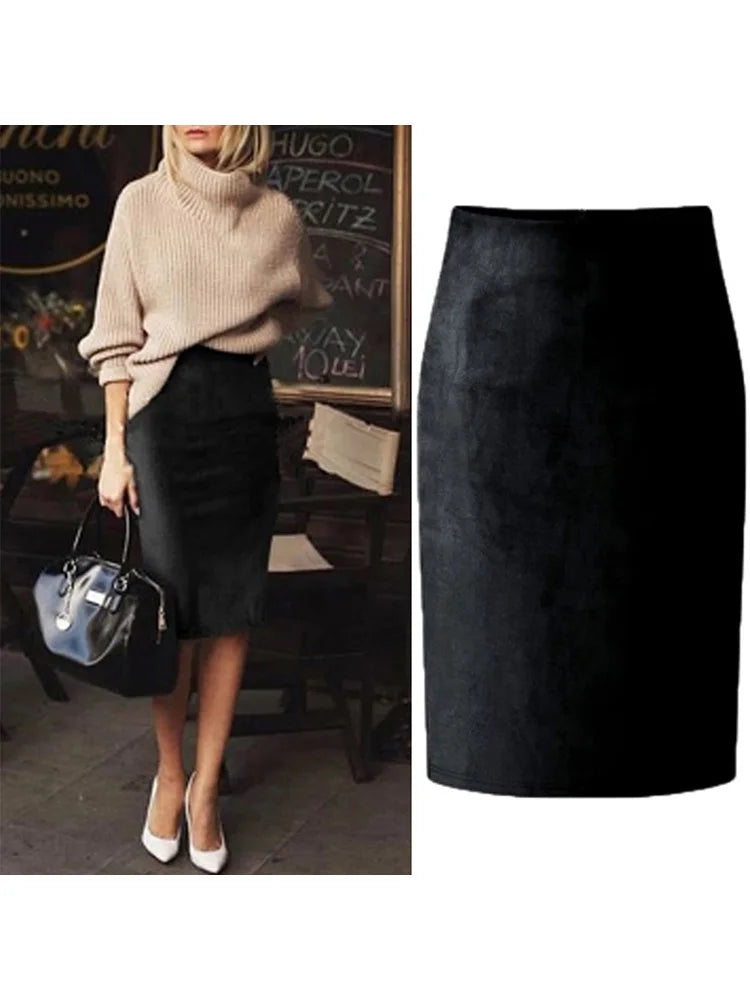 LVSANW Sexy Multi Color Suede Midi Pencil Skirt Women 2024 Fashion Elastic High Waist Office Lady Bodycon Skirts Saias