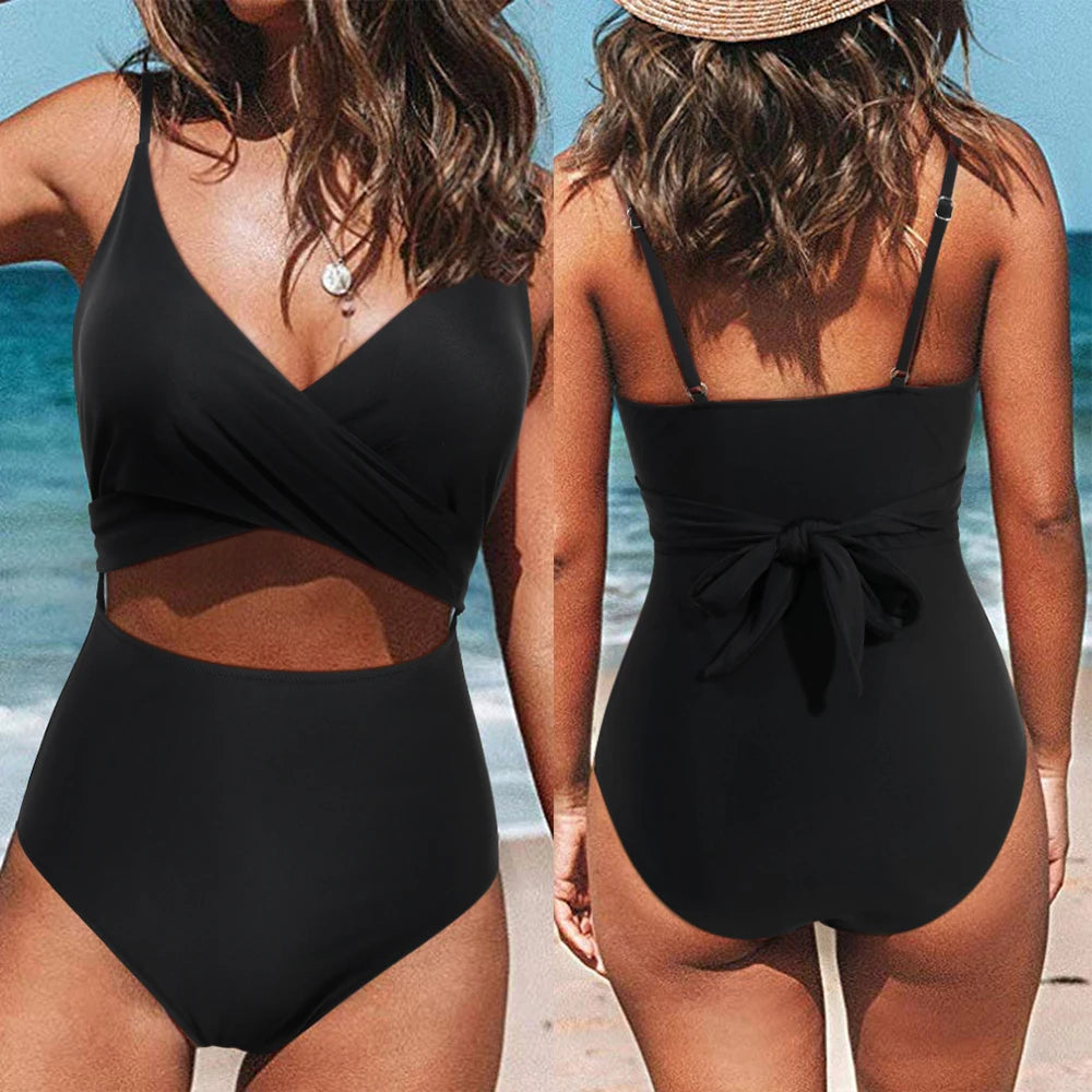 LVSANW Sexy One Piece Swimsuit Women V Neck  Backless Swimwear Female Push Up Bathers Bathing Suits Monokini Beachwear for Women 2024