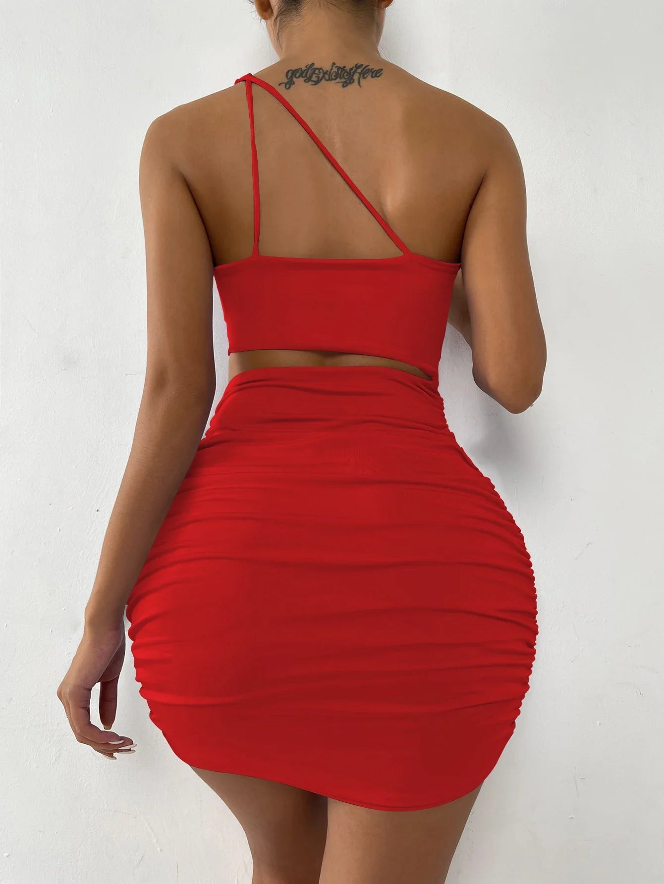 LVSANW Sexy One Shoulder Hollow Out Mini Dress Sleeveless Backless Women Party Nightclub Bodycon Outfit Two Piece Set