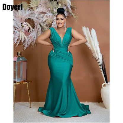 LVSANW Sexy Ruched Elegant Evening Dresses for Women Long Train Formal Occasion Mermaid Party Dress Maxi Backless Long Bodycon Dress