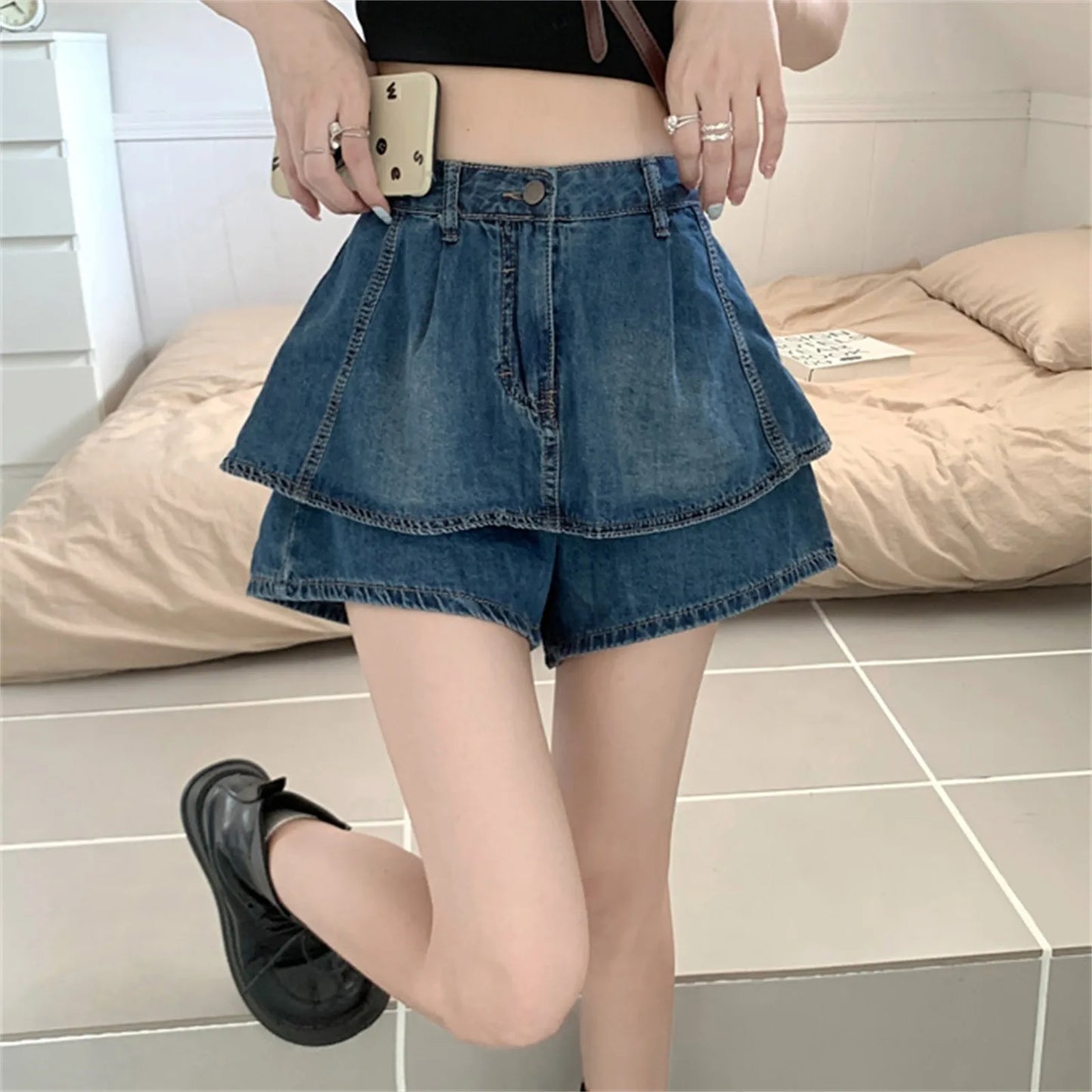 LVSANW Sexy Ruffles Women Denim Skirts Y2k Fashion Korean High Waist Mini Skirts Summer Blue Retro Causal Female Jeans Skirts