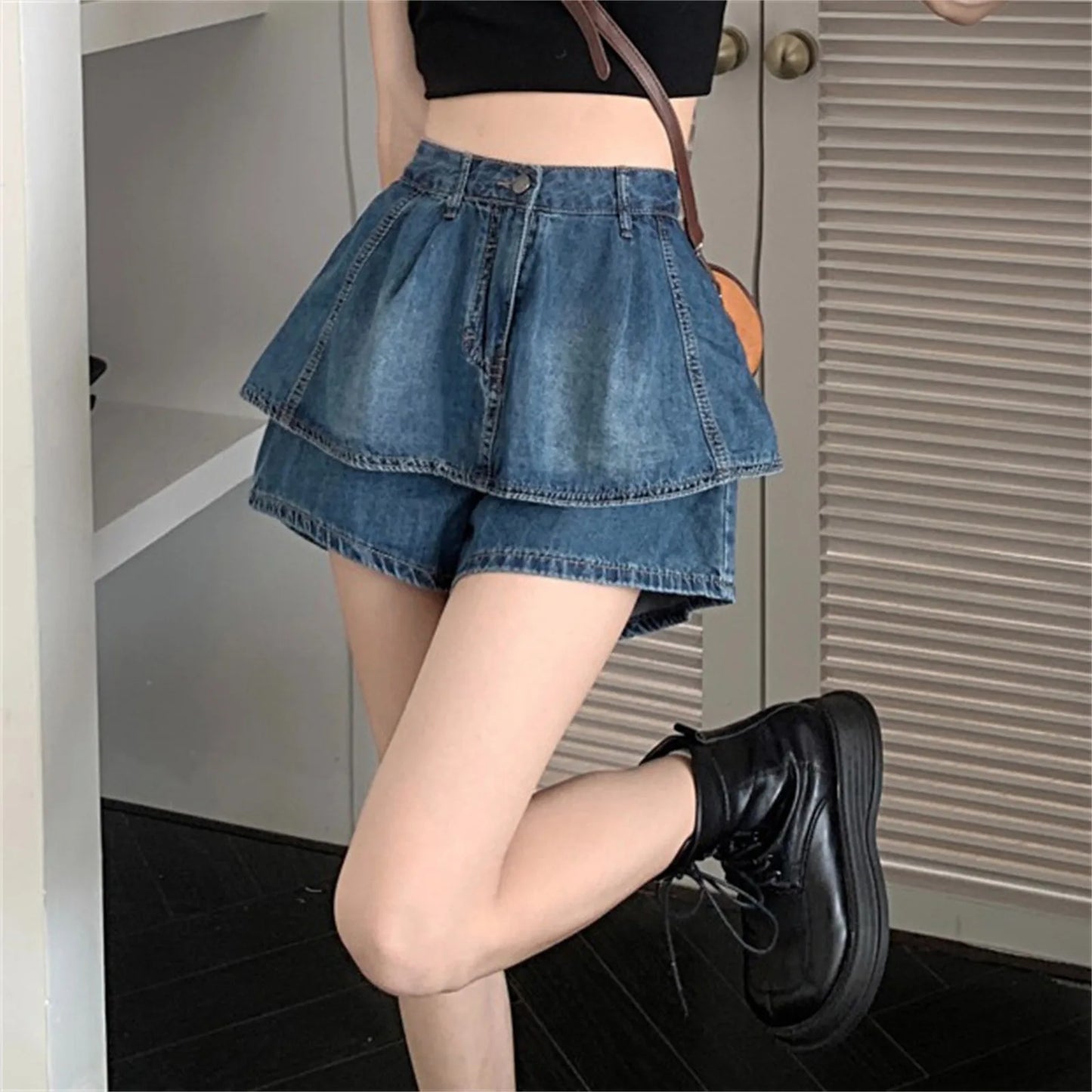 LVSANW Sexy Ruffles Women Denim Skirts Y2k Fashion Korean High Waist Mini Skirts Summer Blue Retro Causal Female Jeans Skirts