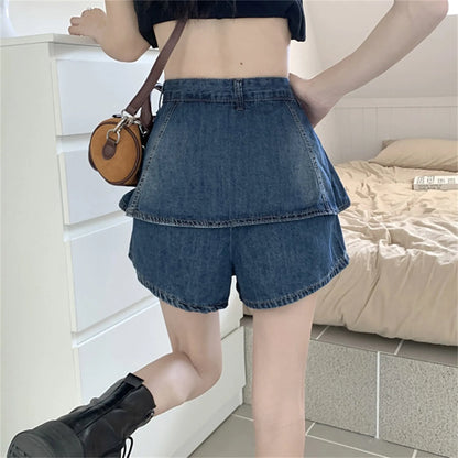 LVSANW Sexy Ruffles Women Denim Skirts Y2k Fashion Korean High Waist Mini Skirts Summer Blue Retro Causal Female Jeans Skirts