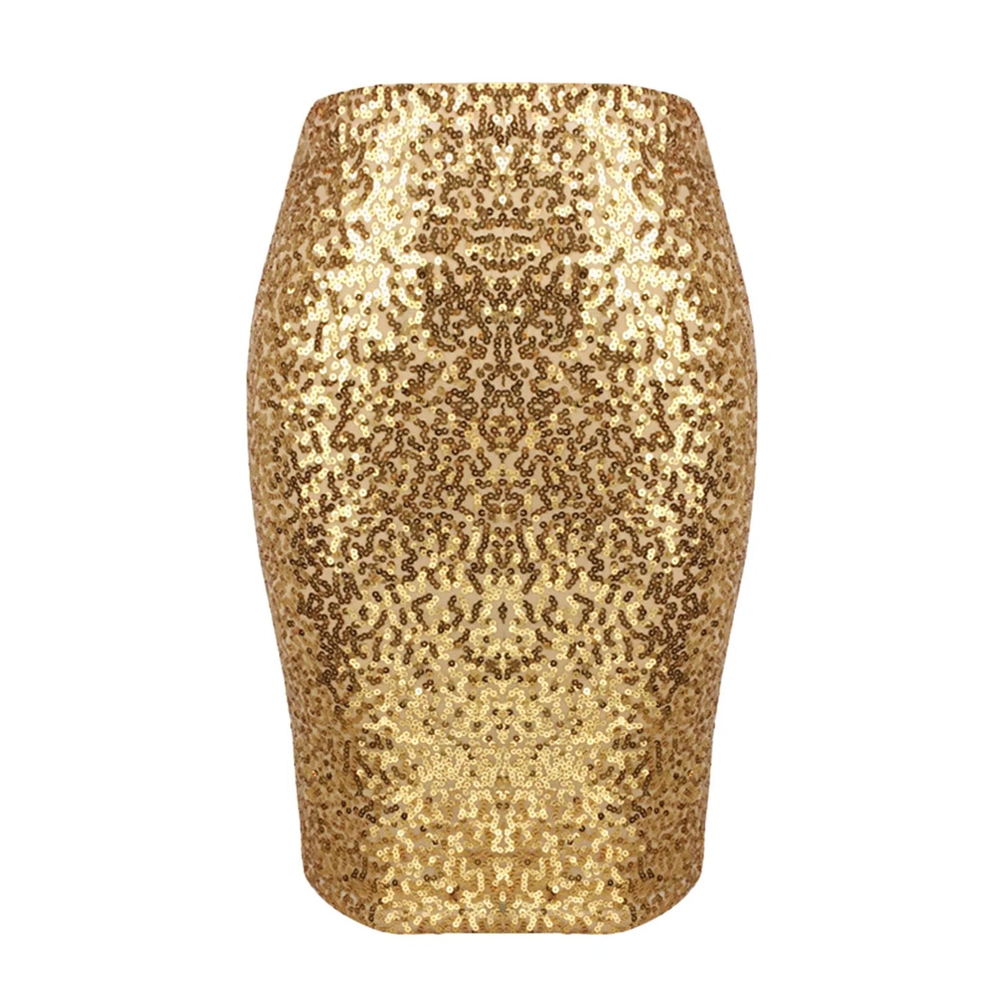 LVSANW Sexy Shiny Sequin Skirt Women High Waist Glitter Gold Silver Stretchy Pencil Skirts Ladies Knee Length Casual Half Body Skirt