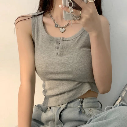 LVSANW Sexy Tank Top for Women Solid Sleeveless Ribbed Knit Vest Top Cropped Woman Female Clothes