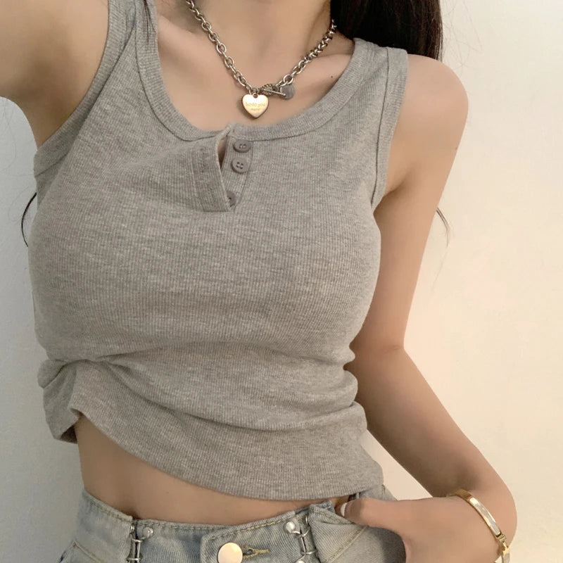 LVSANW Sexy Tank Top for Women Solid Sleeveless Ribbed Knit Vest Top Cropped Woman Female Clothes