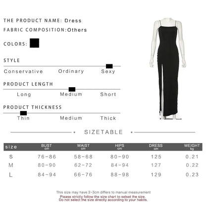 LVSANW Spring and autumn camisole dress, straight neck, thin shoulder straps, split A-line long skirt