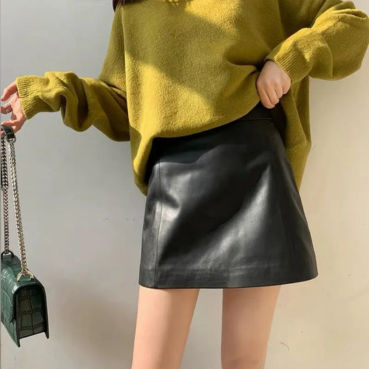 LVSANW Sheepskin Leather Skirt Women 2024 Fashion New High Waist Skirt Spring Autumn Slim Mini Skirt Genuine Leather Shorts Boots Y2k