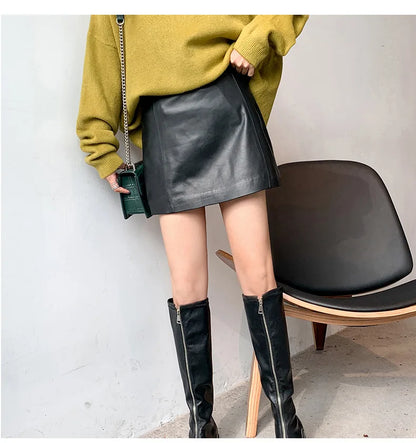 LVSANW Sheepskin Leather Skirt Women 2024 Fashion New High Waist Skirt Spring Autumn Slim Mini Skirt Genuine Leather Shorts Boots Y2k