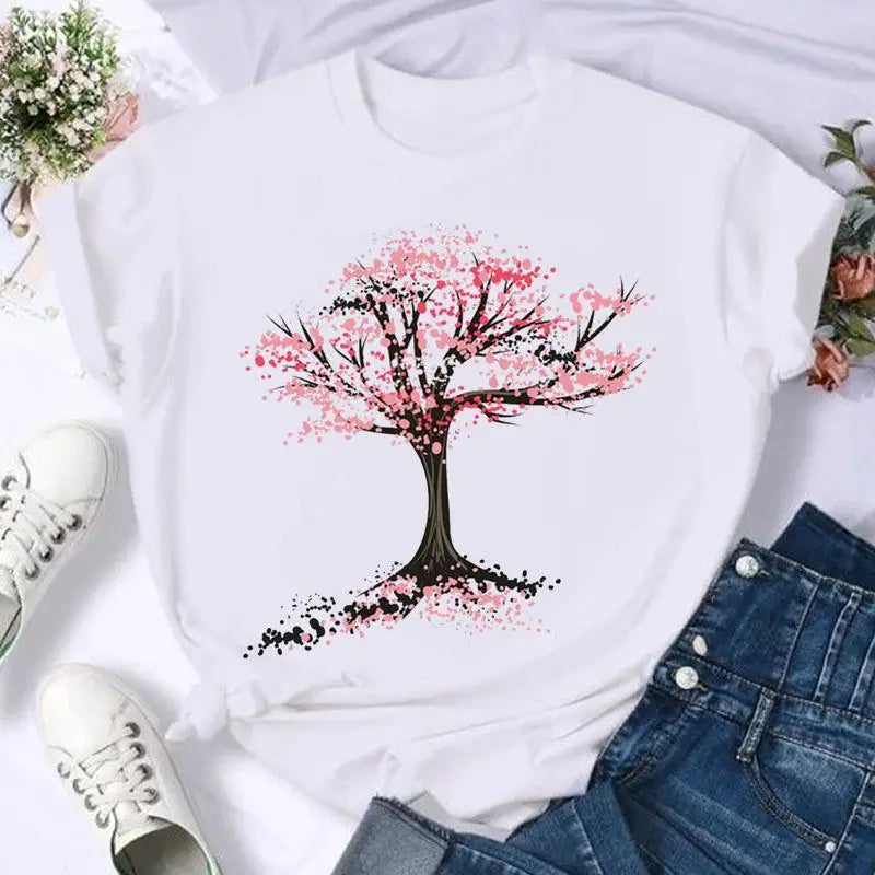 LVSANW Short Sleeve Butterfly Bow Sweet Flower Fashion Summer Women Print T Shirt Female Casual Top Tshirts Cartoon Graphic Tee T-Shirt