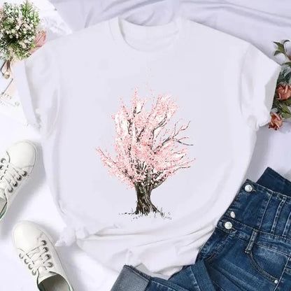 LVSANW Short Sleeve Butterfly Bow Sweet Flower Fashion Summer Women Print T Shirt Female Casual Top Tshirts Cartoon Graphic Tee T-Shirt